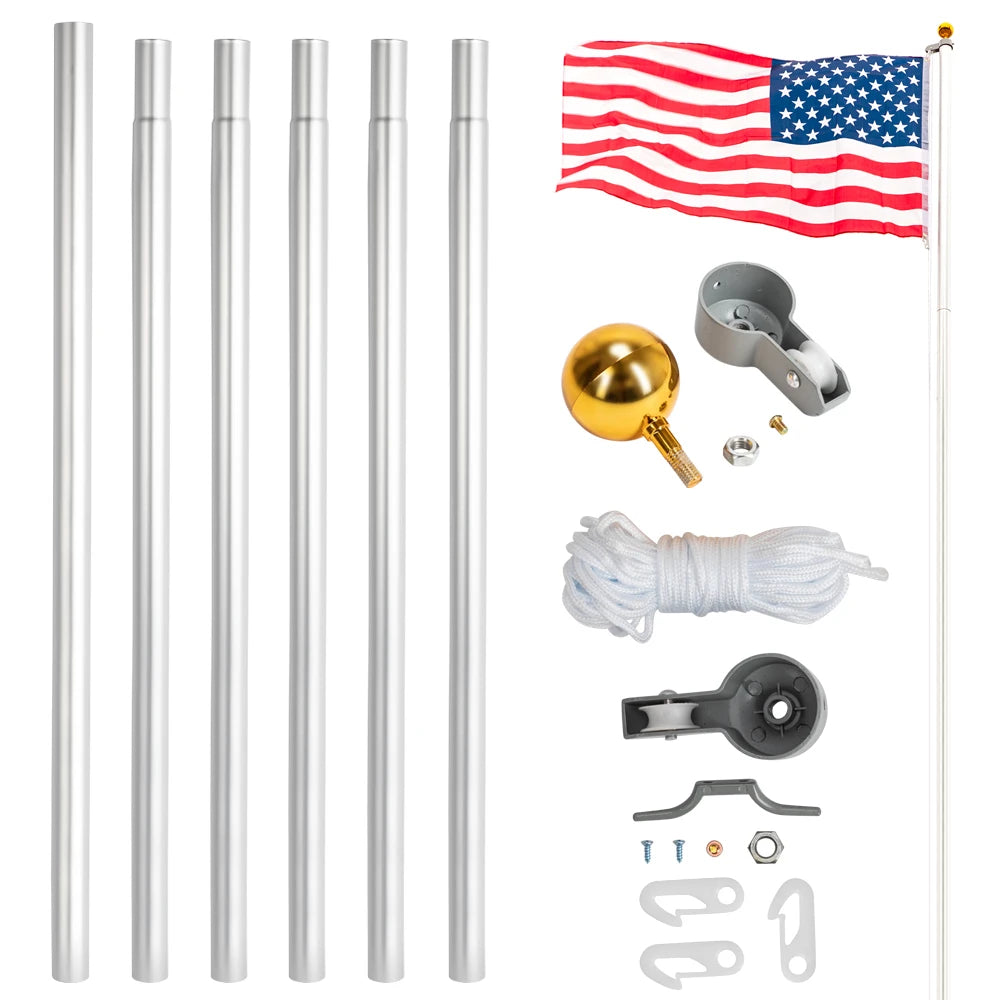 20/25Ft Sectional Aluminum Flagpole Kit