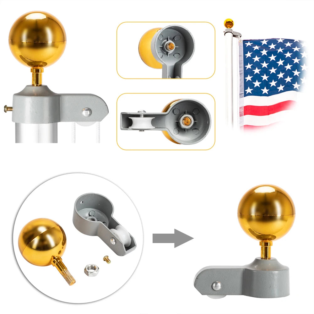 20/25Ft Sectional Aluminum Flagpole Kit