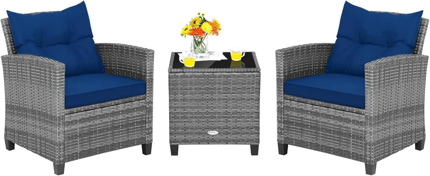 3 Piece Rattan Wicker Patio Furniture Set