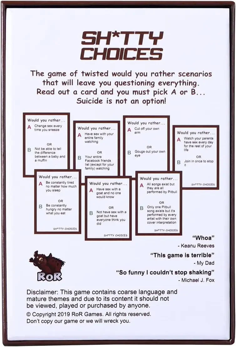 Shitty Choices Card Game for Adults