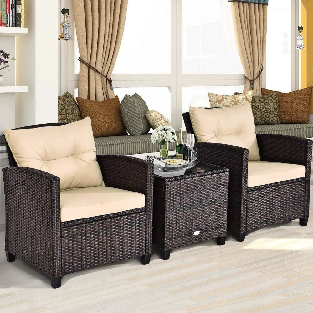 3 Piece Rattan Wicker Patio Furniture Set