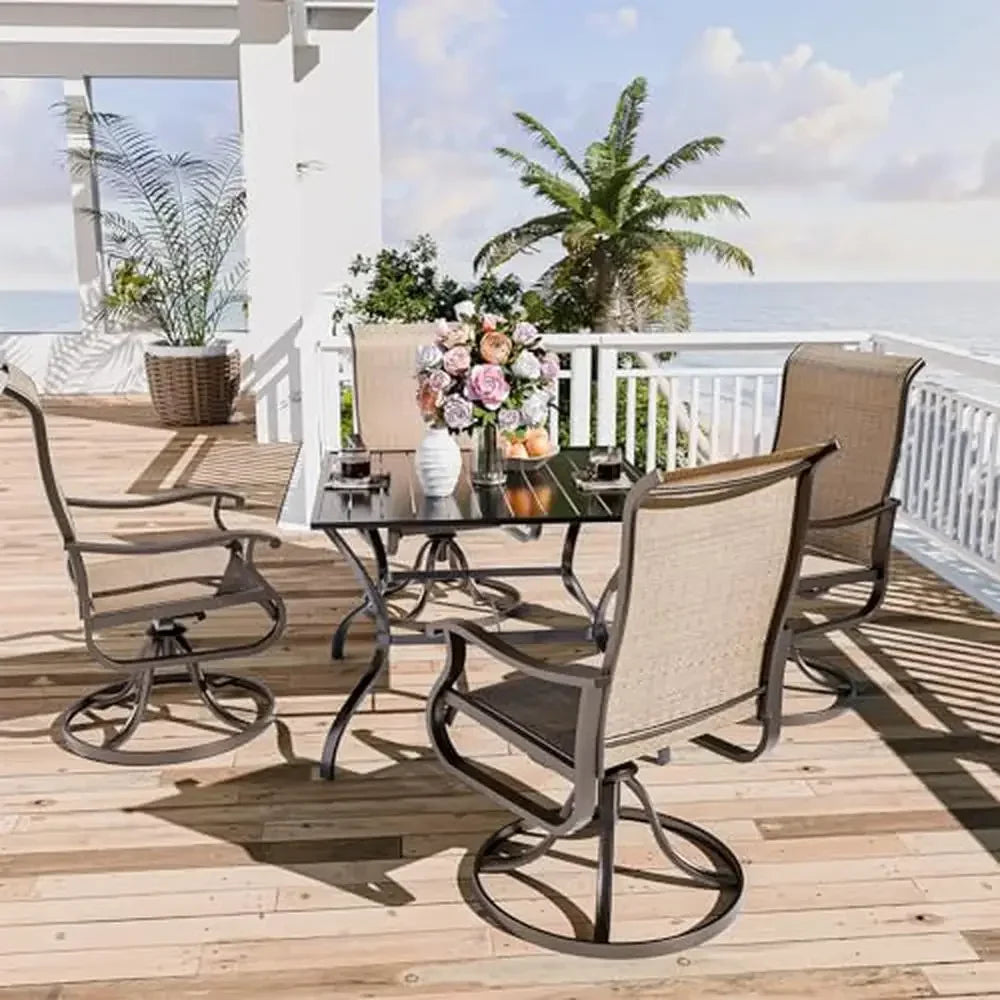 Set of 4 Outdoor Swivel High Back Dining Chairs
