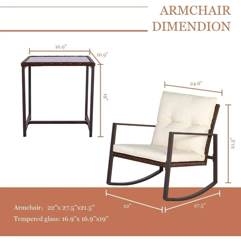 Wicker Bistro Set 2 Chairs with Glass Table