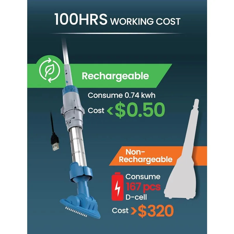 Rechargeable Spa Pool Vacuum Kit with Pole and Tools