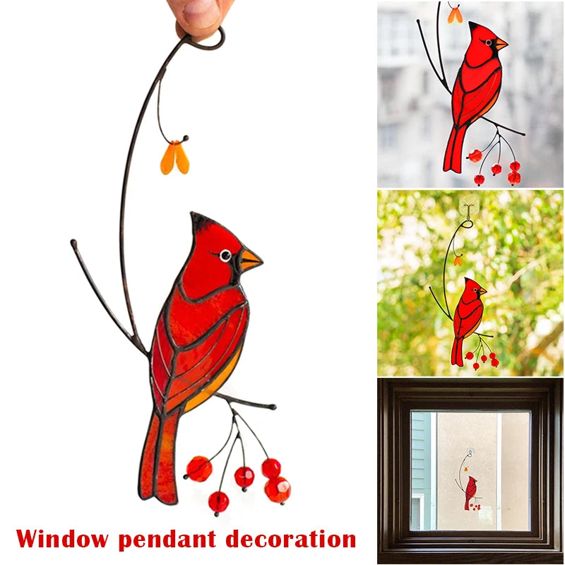 Cardinal Bird Stained Glass Ornament