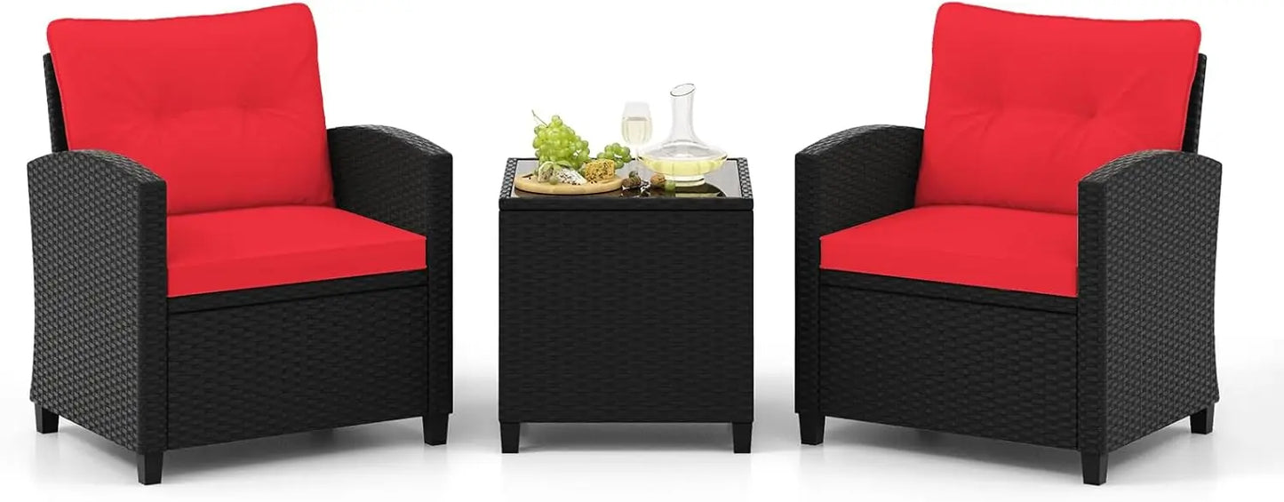 3 Piece Rattan Wicker Patio Furniture Set