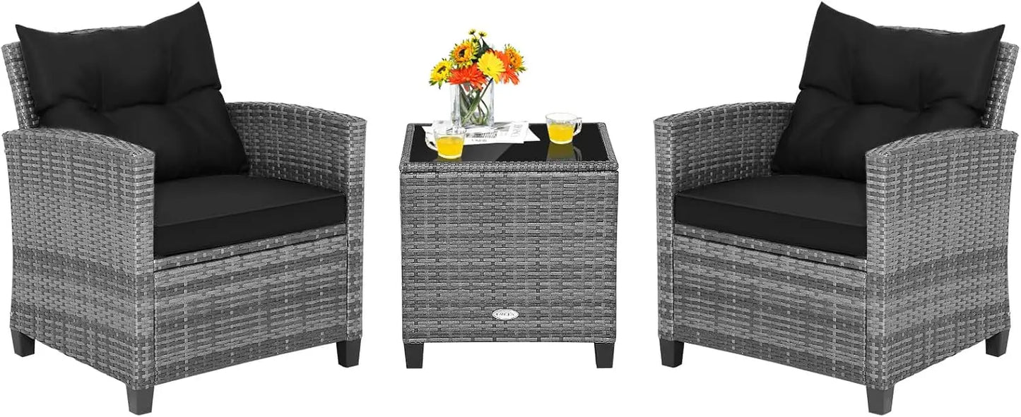 3 Piece Rattan Wicker Patio Furniture Set