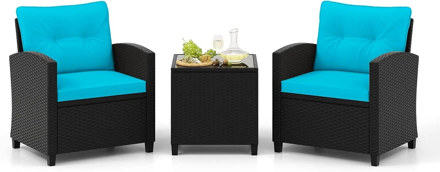 3 Piece Rattan Wicker Patio Furniture Set