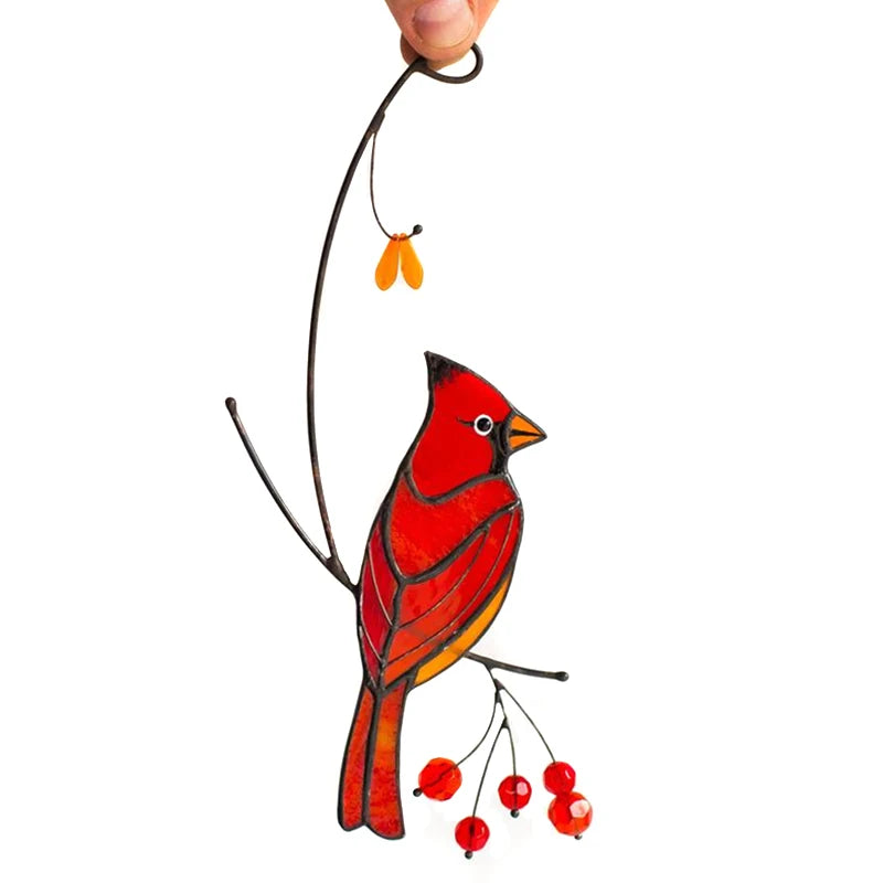 Cardinal Bird Stained Glass Ornament