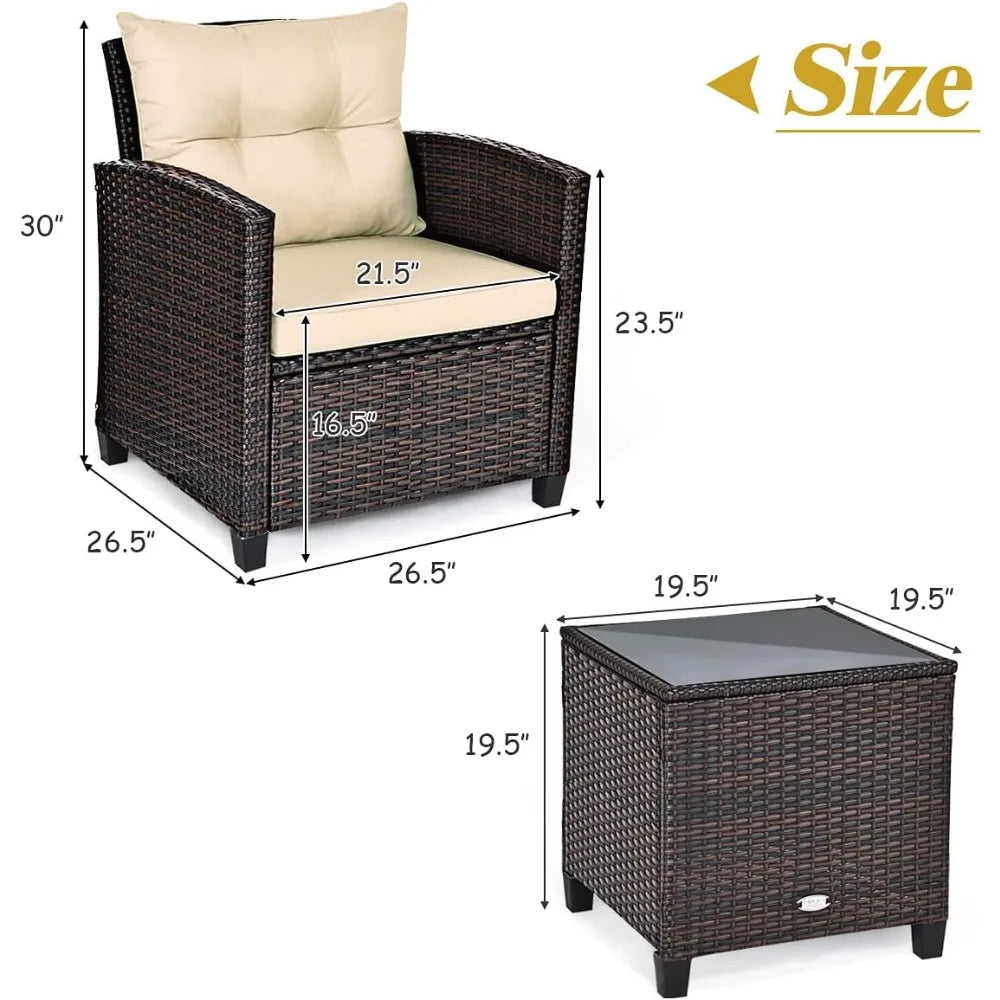 3 Piece Rattan Wicker Patio Furniture Set