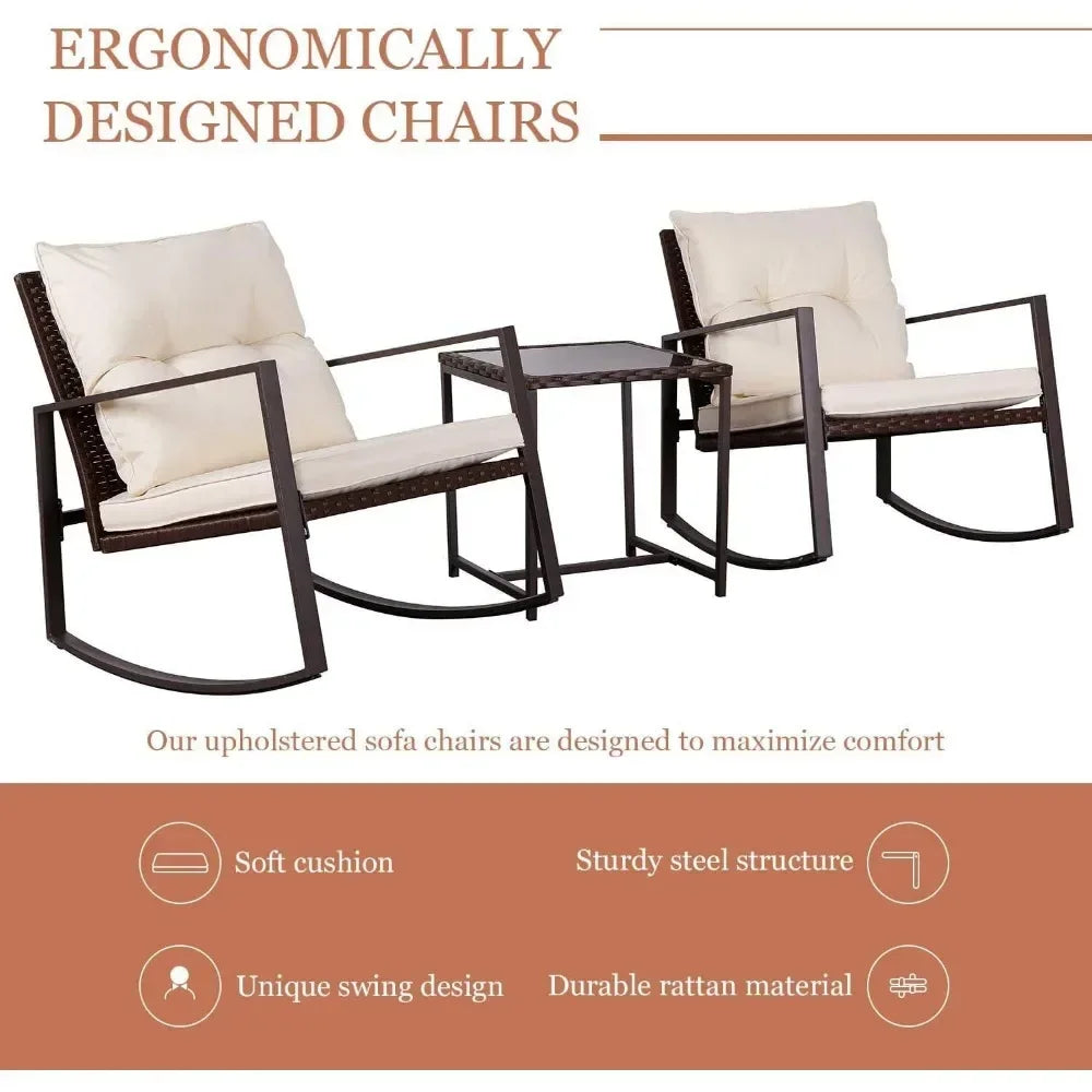 Wicker Bistro Set 2 Chairs with Glass Table