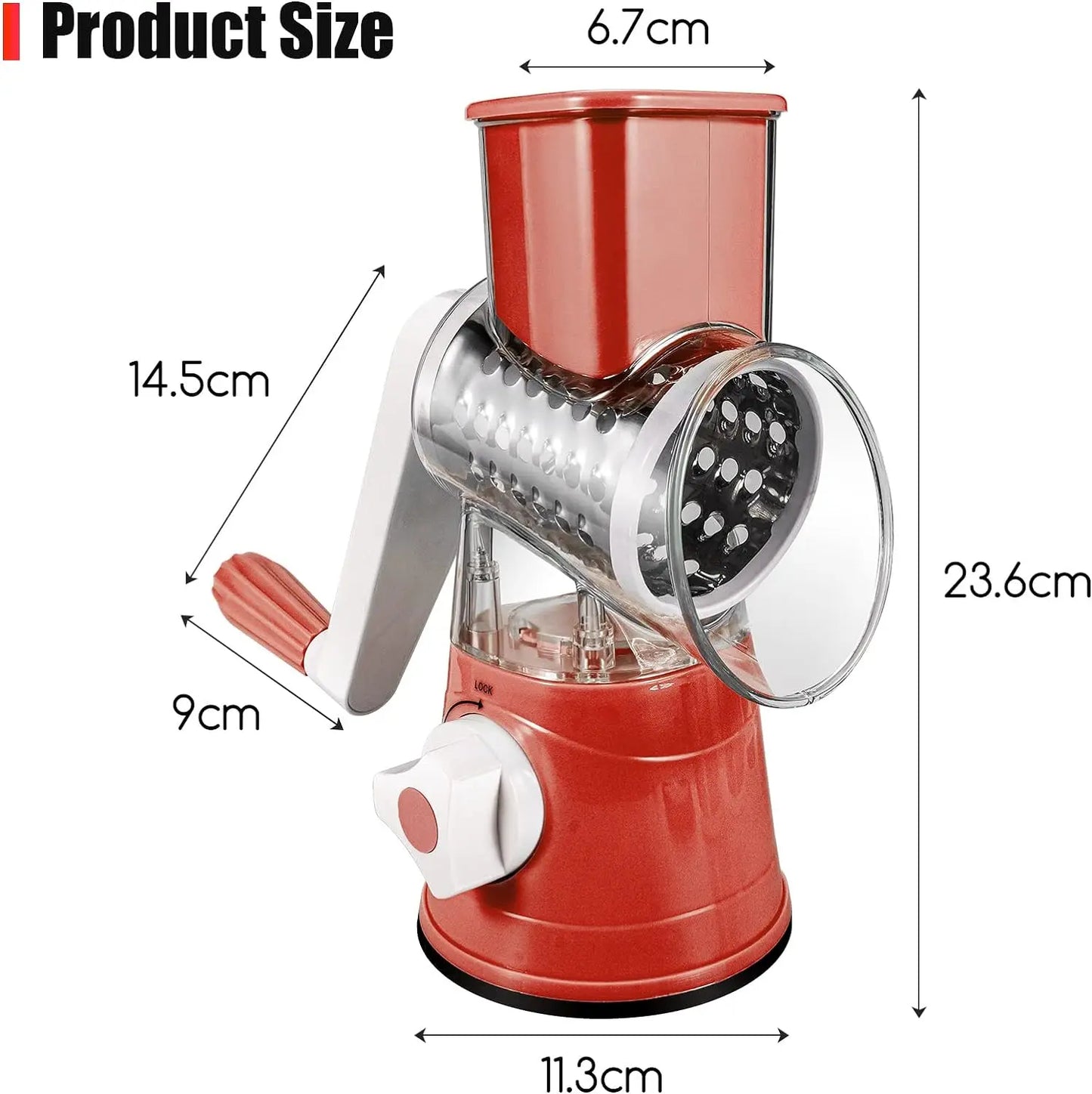 Cheese Rotary Grater with 3 Drum knives