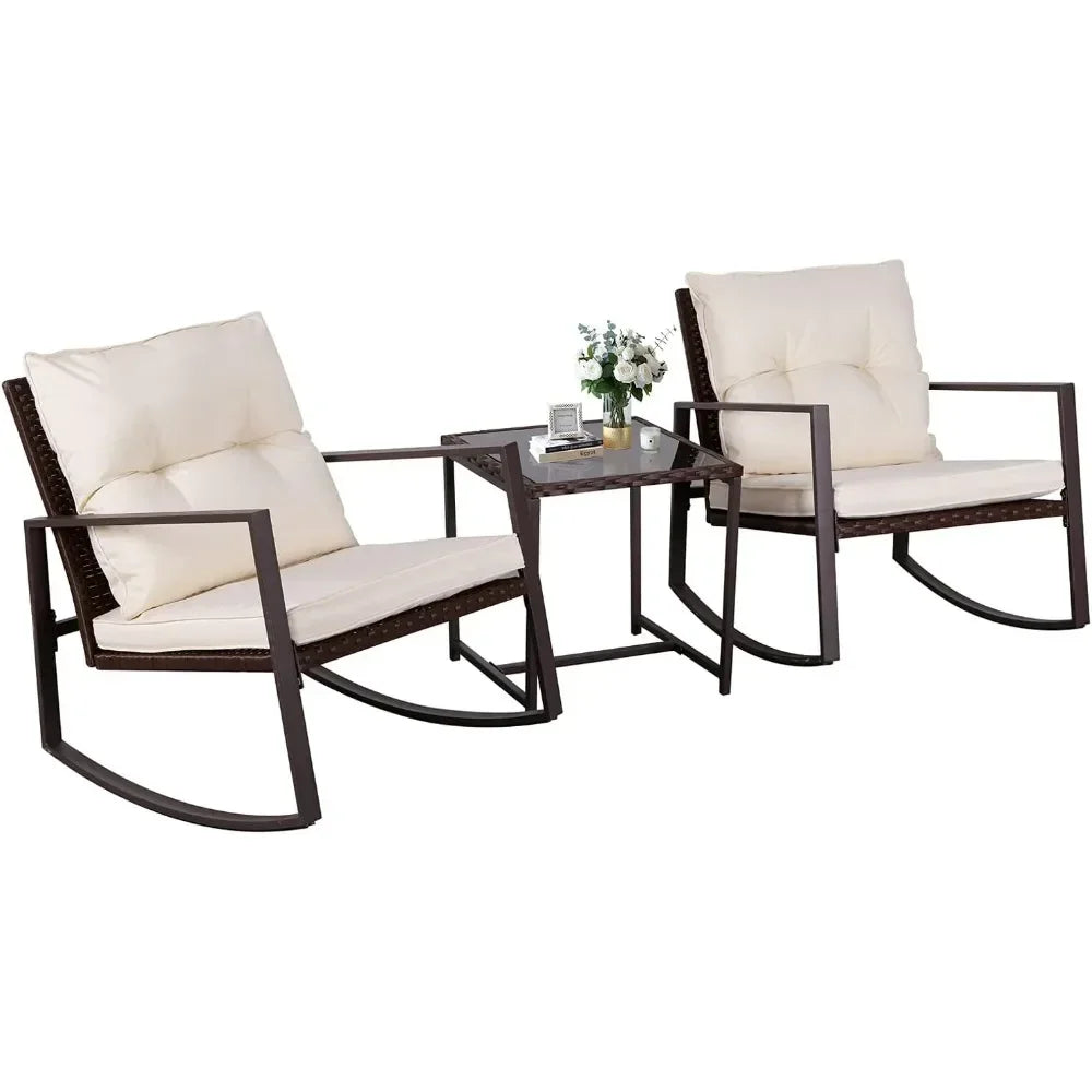 Wicker Bistro Set 2 Chairs with Glass Table