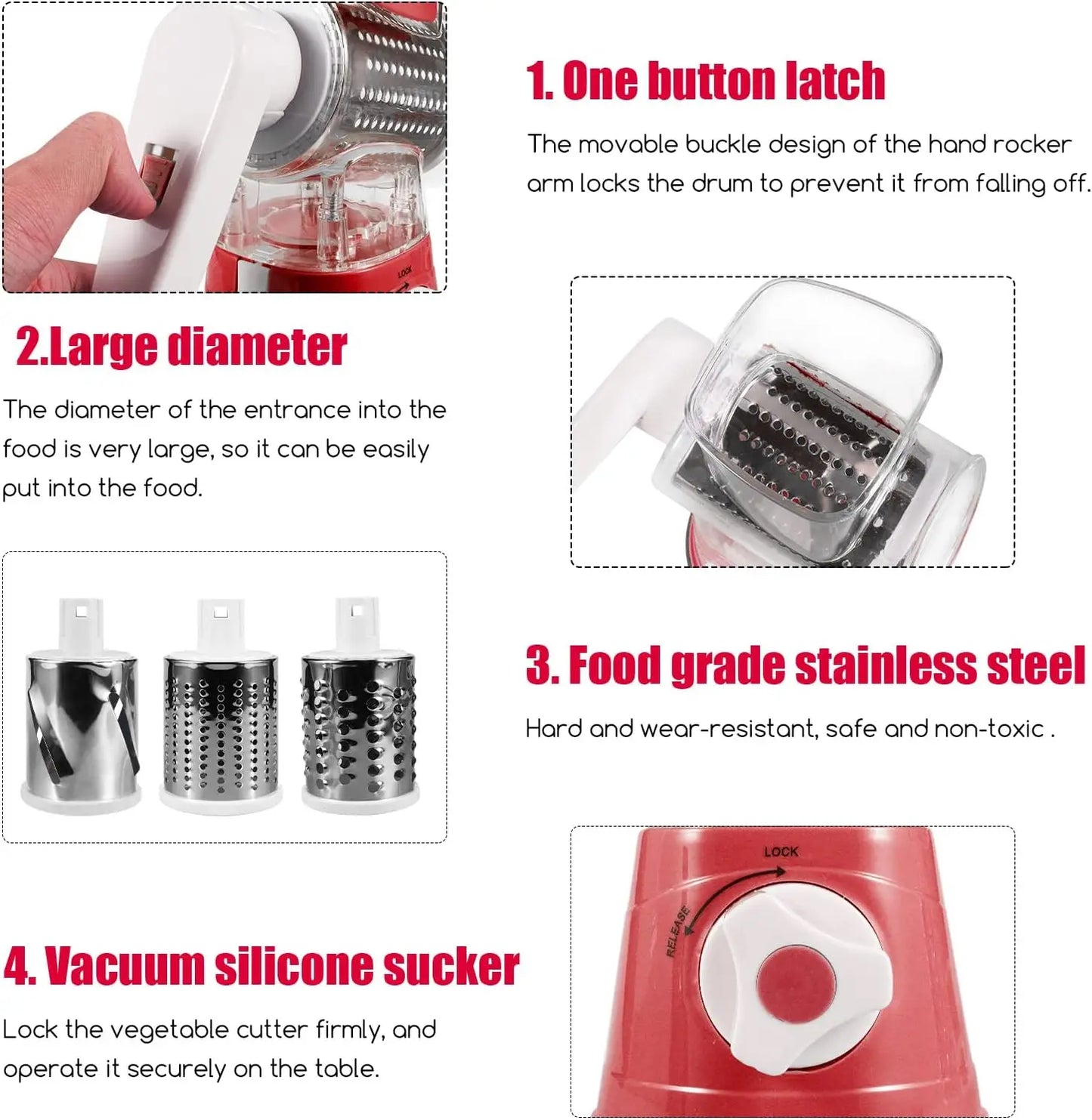 Cheese Rotary Grater with 3 Drum knives