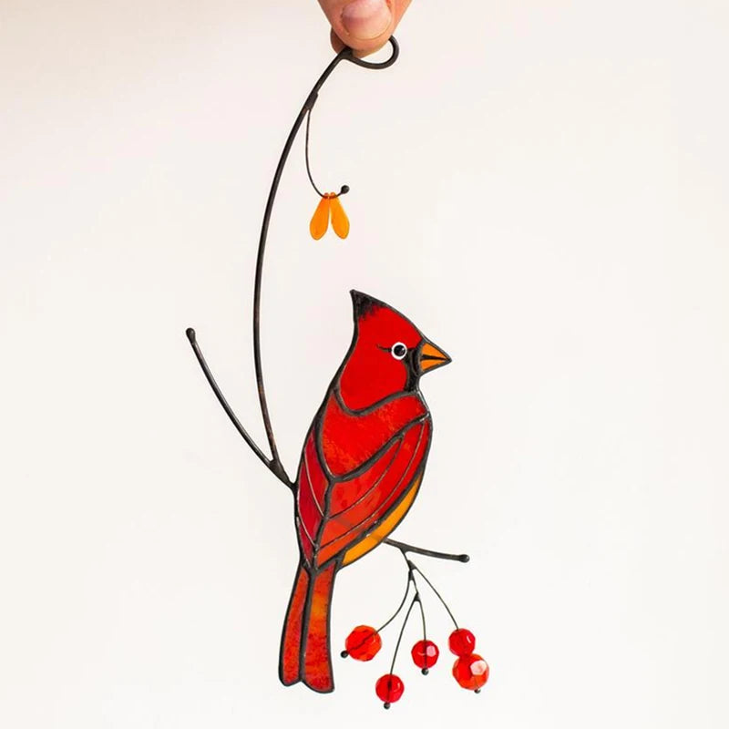 Cardinal Bird Stained Glass Ornament