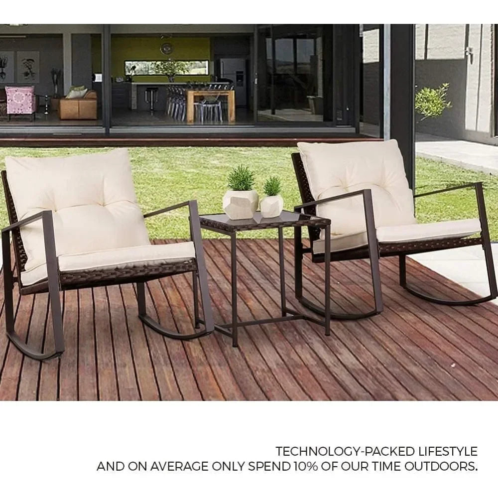 Wicker Bistro Set 2 Chairs with Glass Table